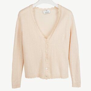 Allude Cream Wool & Cashmere Distressed V-Neck Cardigan